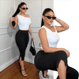 Black Slit Hem Stretch Pants