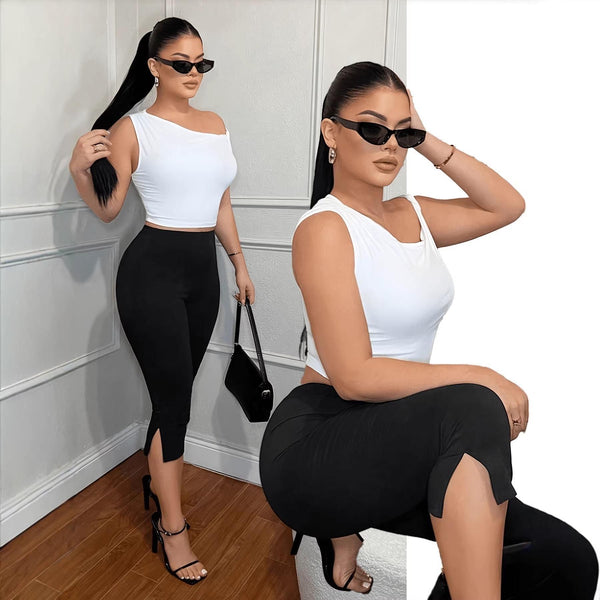Black Slit Hem Stretch Pants