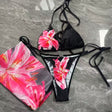 Black Lily Print Sheer Maxi Sarong 3-Piece Bikini