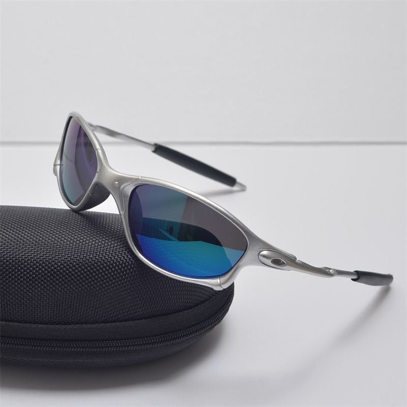 Silver Blue Mirror Cyberpunk Oval Sunglasses