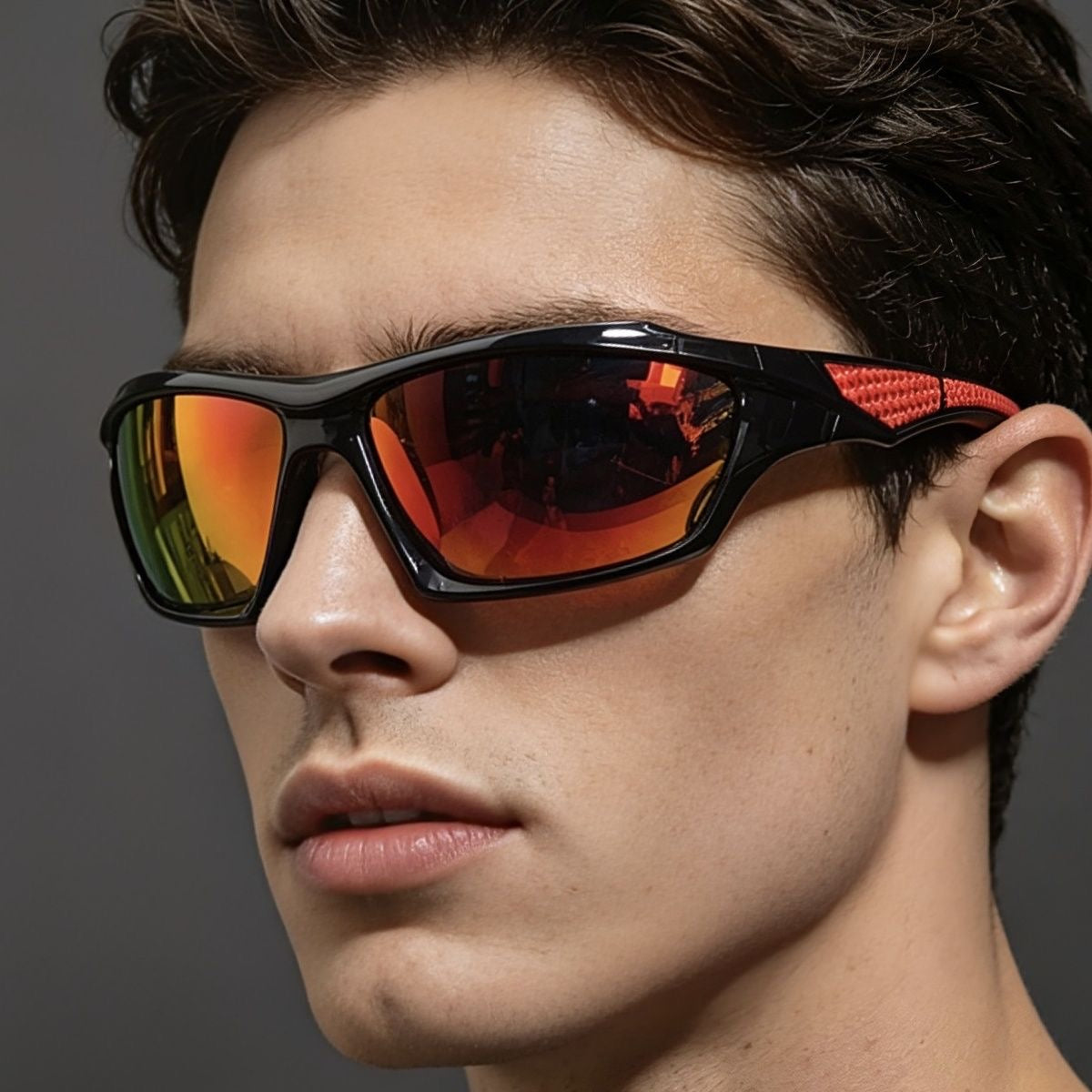 Black Red Mirror Polarized Sport Sunglasses