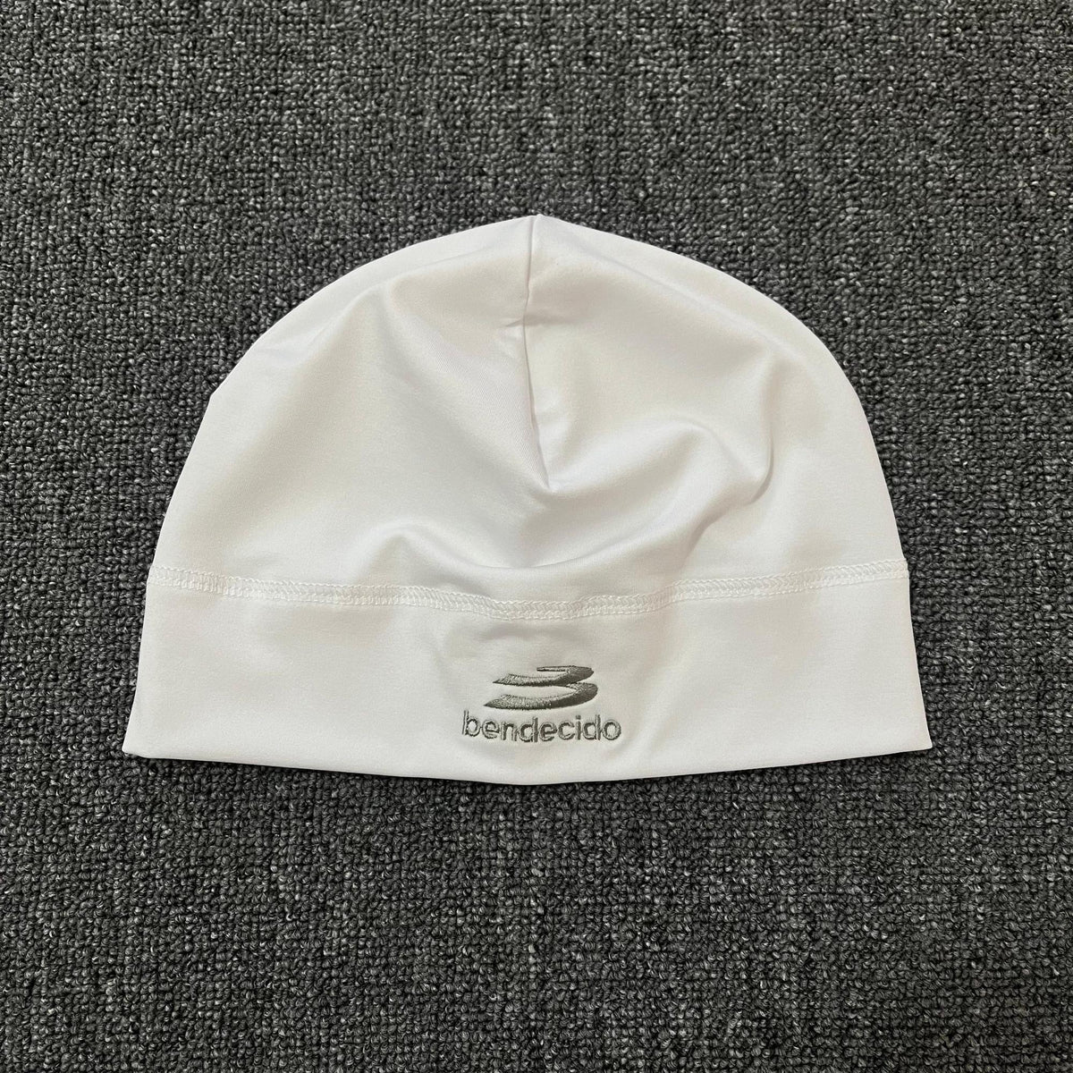 White Embroidered Letter Skull Beanie