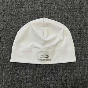 White Embroidered Letter Skull Beanie