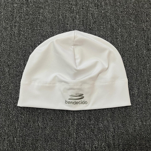 White Embroidered Letter Skull Beanie