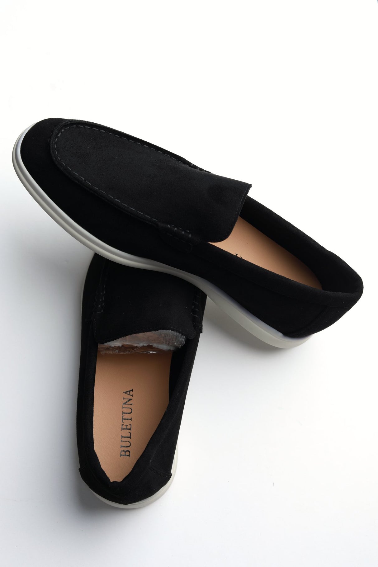 Terra Loafer — Black Suede, white sole