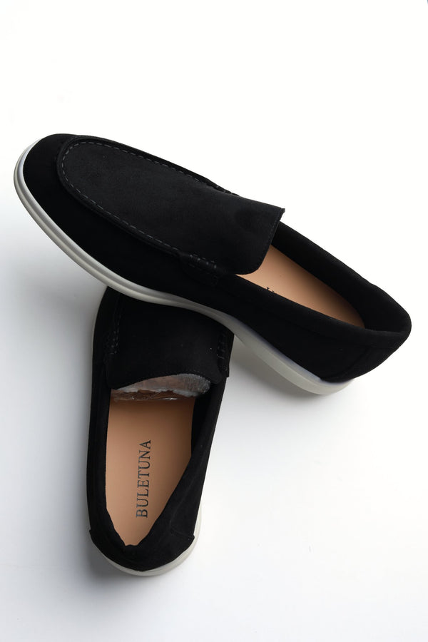 Terra Loafer — Black Suede, white sole