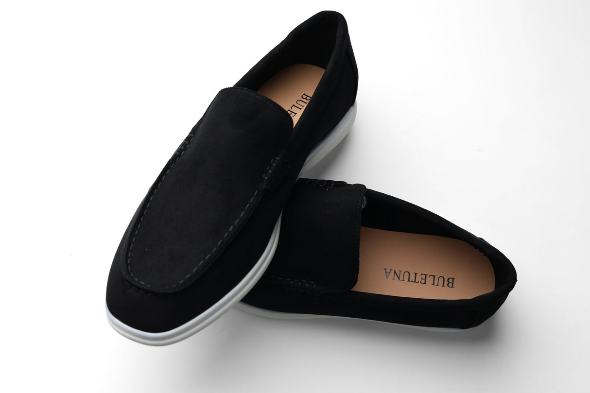 Terra Loafer — Black Suede, white sole pair