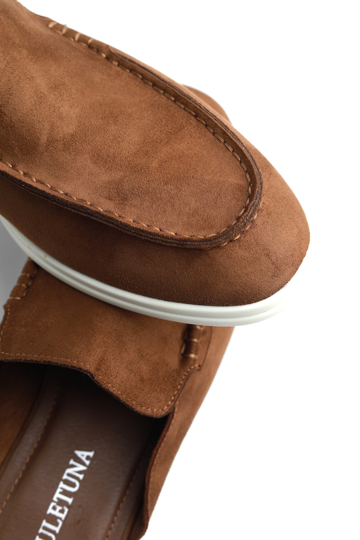 Dune Mule — Cocoa, suede detail