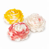 Peony Candle – yellow, pink and ivory ruffled peony flower candles