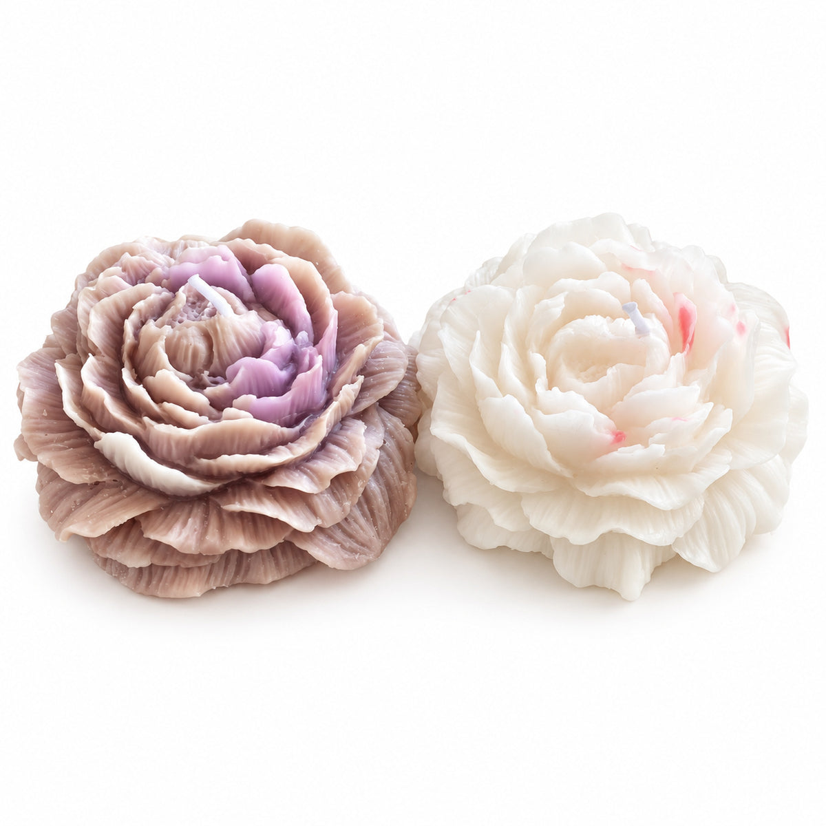 Peony Candle – mauve and ivory ruffled peony flower candles