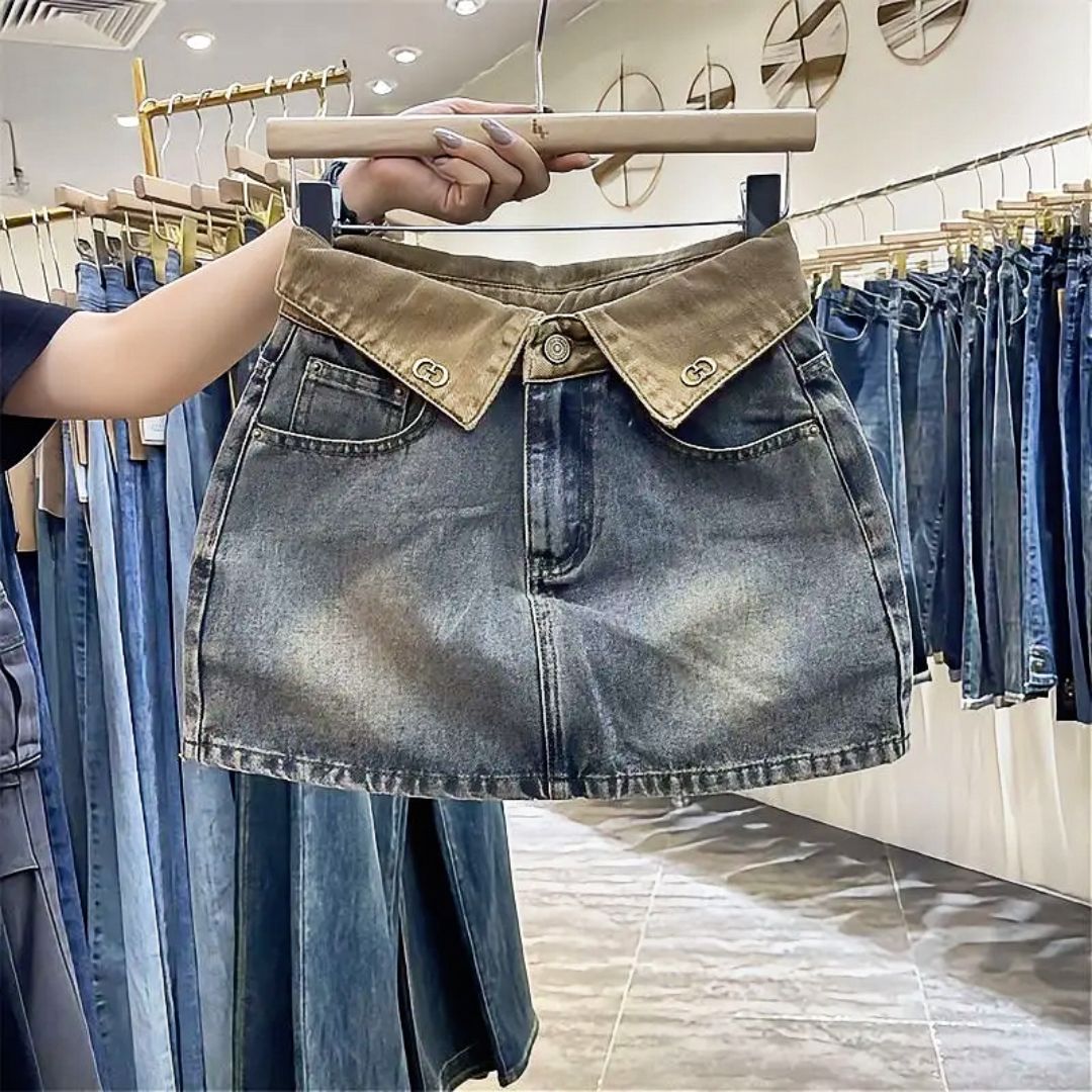 Collar waist demin skirt