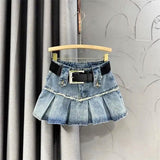 Pleated demin mini skirt