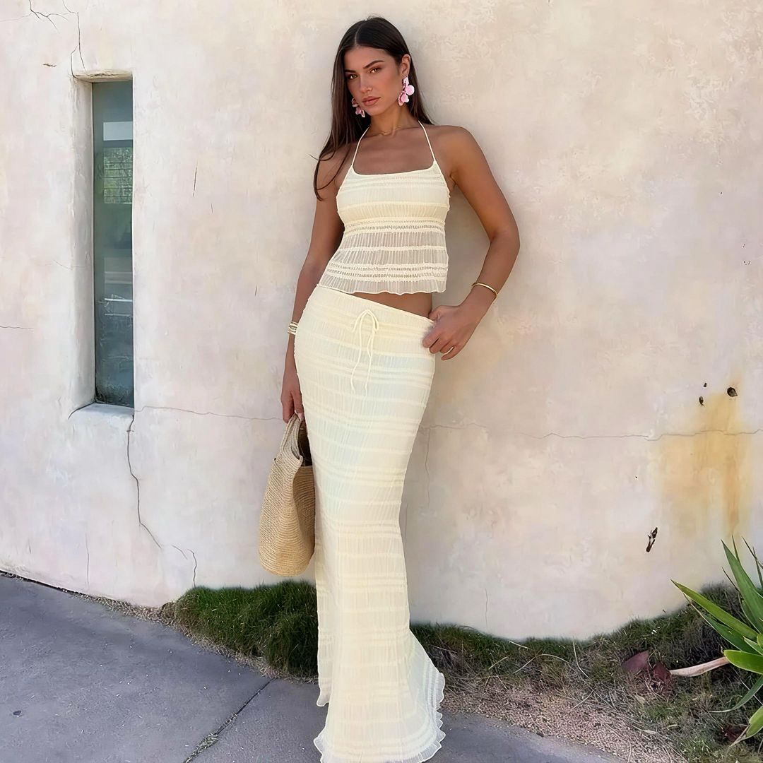 Two-piece maxi skirt with halter top