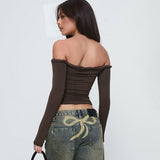 Brown Off-shoulder fitted top