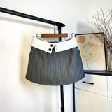 Pinstripes collar mini skirt