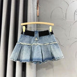 Pleated demin mini skirt