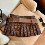 Leopard pleated demin mini skirt