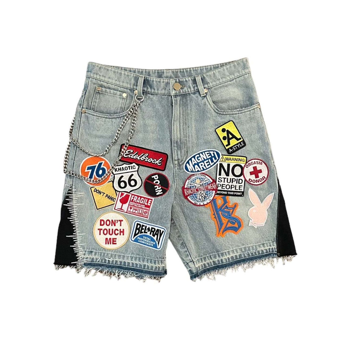 Patchwork denim shorts