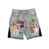 Patchwork denim shorts