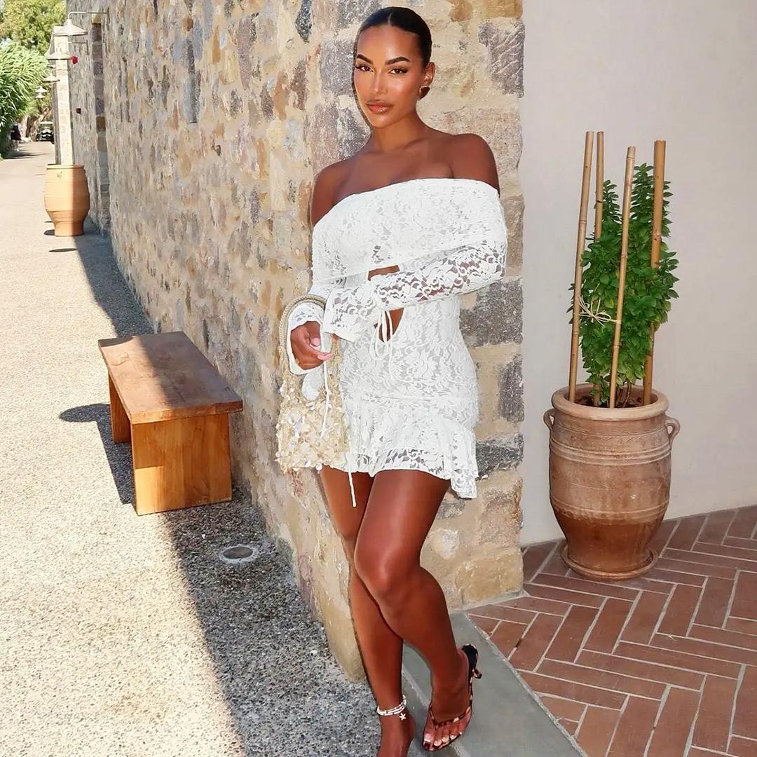 White lace off-shoulder dress