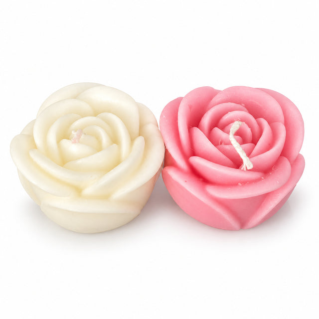 Rose – ivory and pink rose-shaped candles