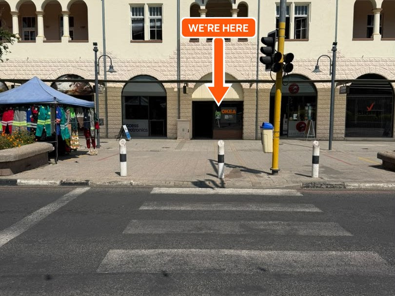 The OKEA entrance straight ahead of the crossing